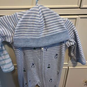 Little Me Blue and White Striped Golf Footie and Hat 3 months